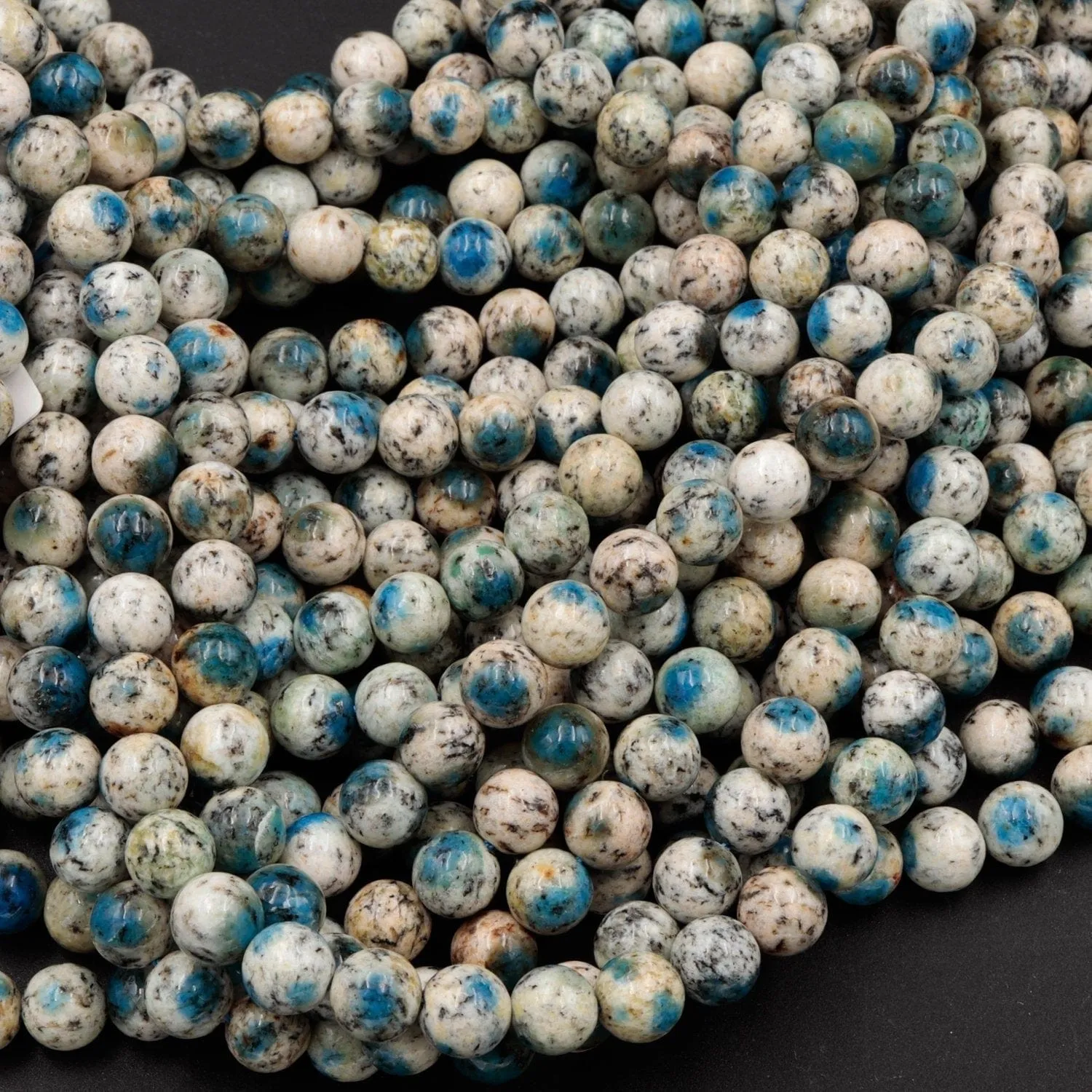 AA Rare K2 Beads 6mm 8mm 10mm Round Beads Natural Blue Azurite in Quartz Granite Real Genuine K2 Beads from Pakistan Afghanistan 16" Strand