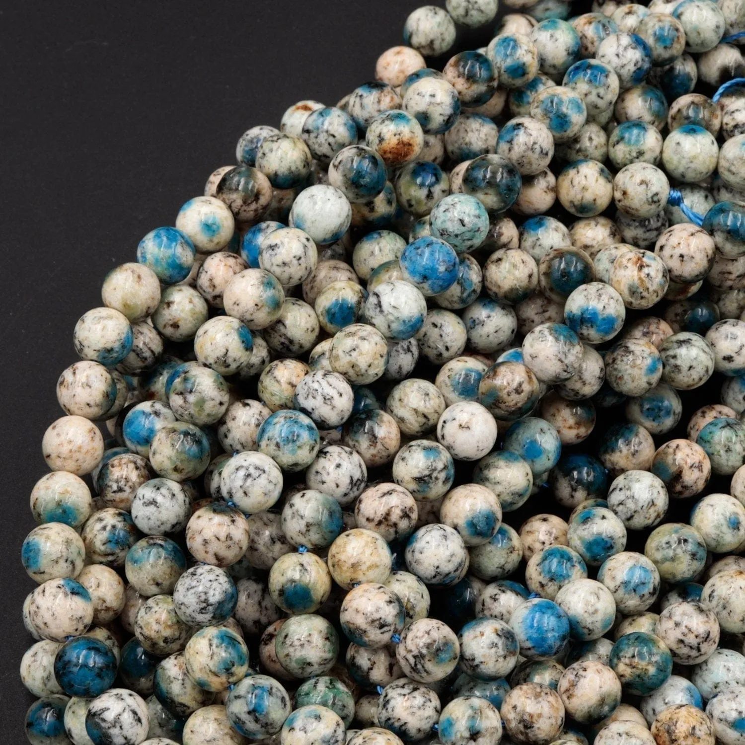 AA Rare K2 Beads 6mm 8mm 10mm Round Beads Natural Blue Azurite in Quartz Granite Real Genuine K2 Beads from Pakistan Afghanistan 16" Strand