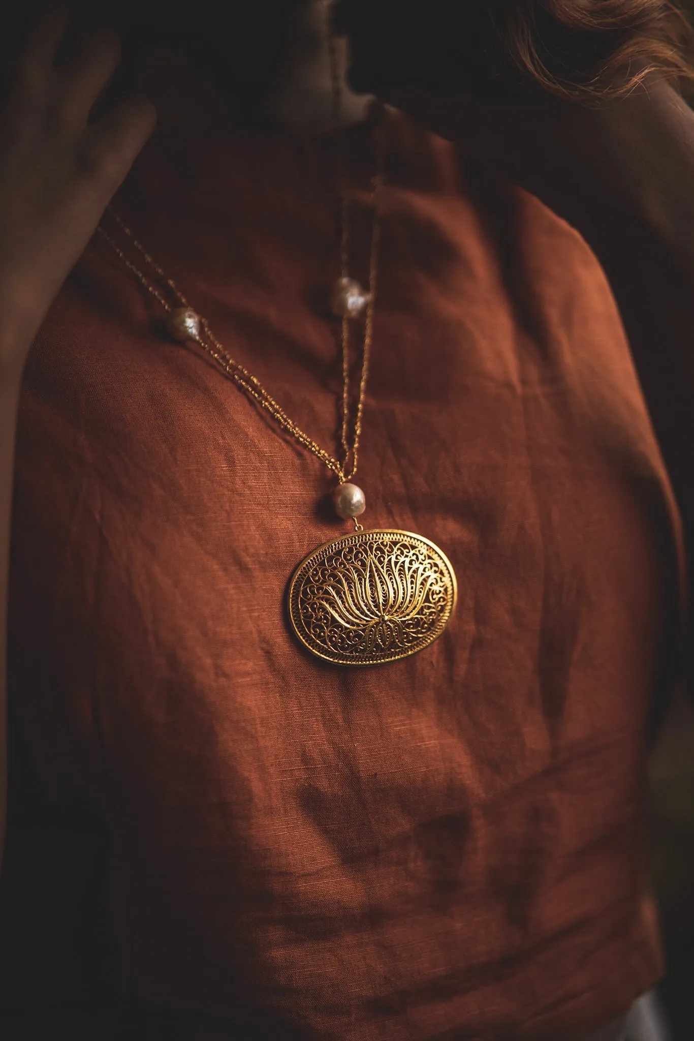 Abode Of The Lotus Necklace In Citrine Beads And Baroque Pearls