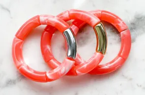 Acrylic Bamboo Bangle Bracelet "Marbled Coral Pink"