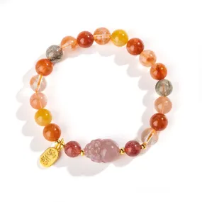 Agate and Crystal Beaded Sterling Silver Bracelet with Fortune's Favor Theme