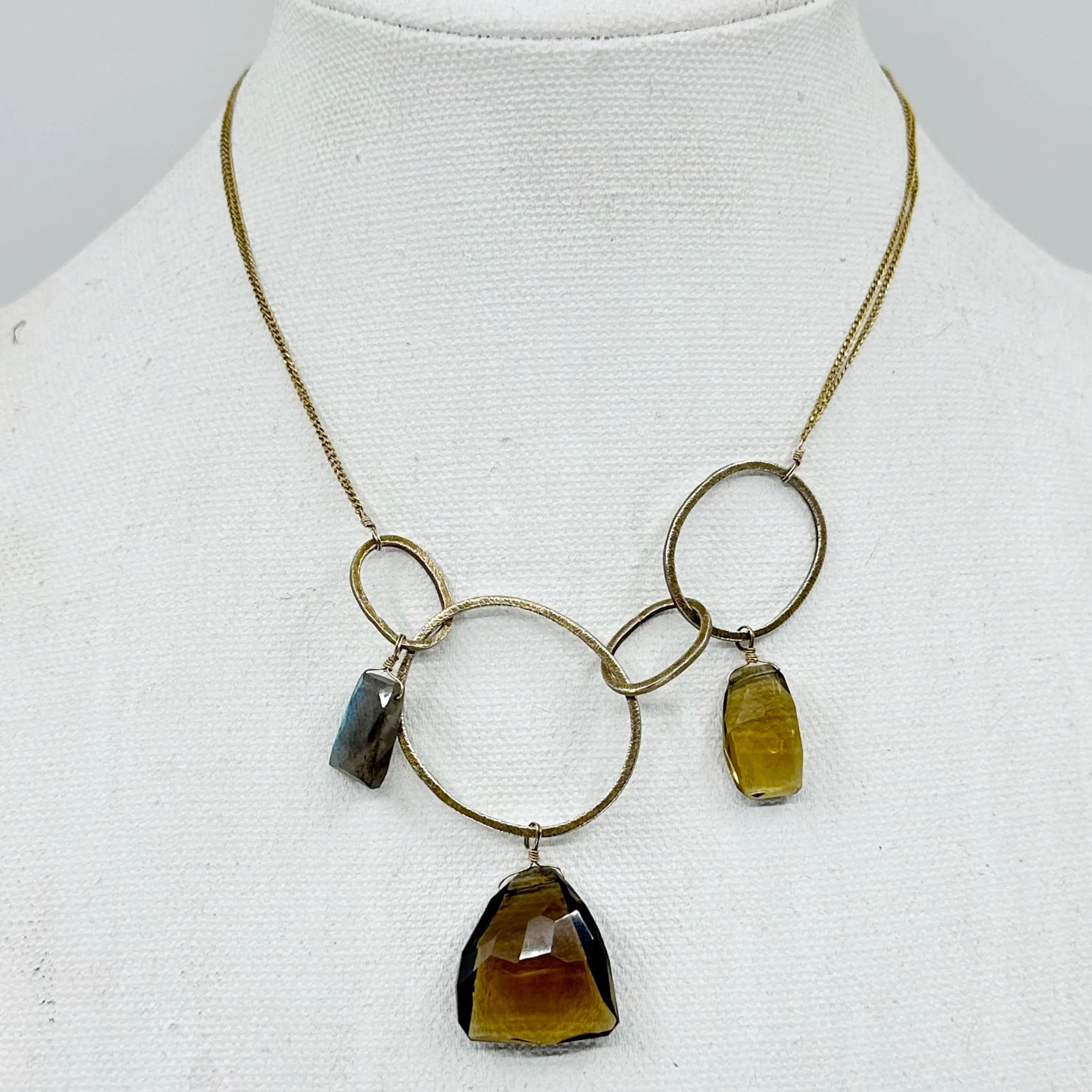 Alexis Bittar gold tone smoky quartz & labradorite bead necklace