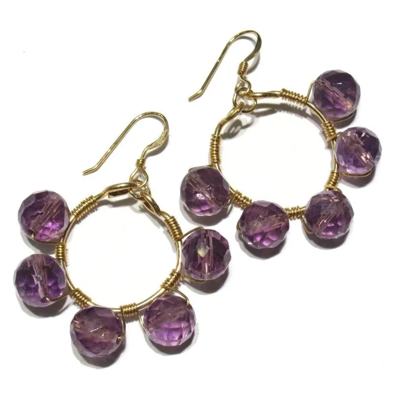 Amethyst Earrings (Beaded Hoops) with Gold Filled Ear Wires