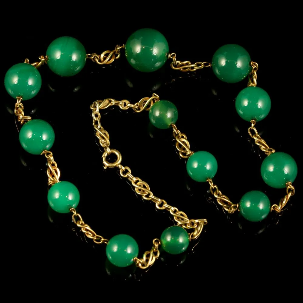 Antique Victorian Gold Necklace Green Quartz Stones Circa 1880 French