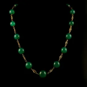 Antique Victorian Gold Necklace Green Quartz Stones Circa 1880 French