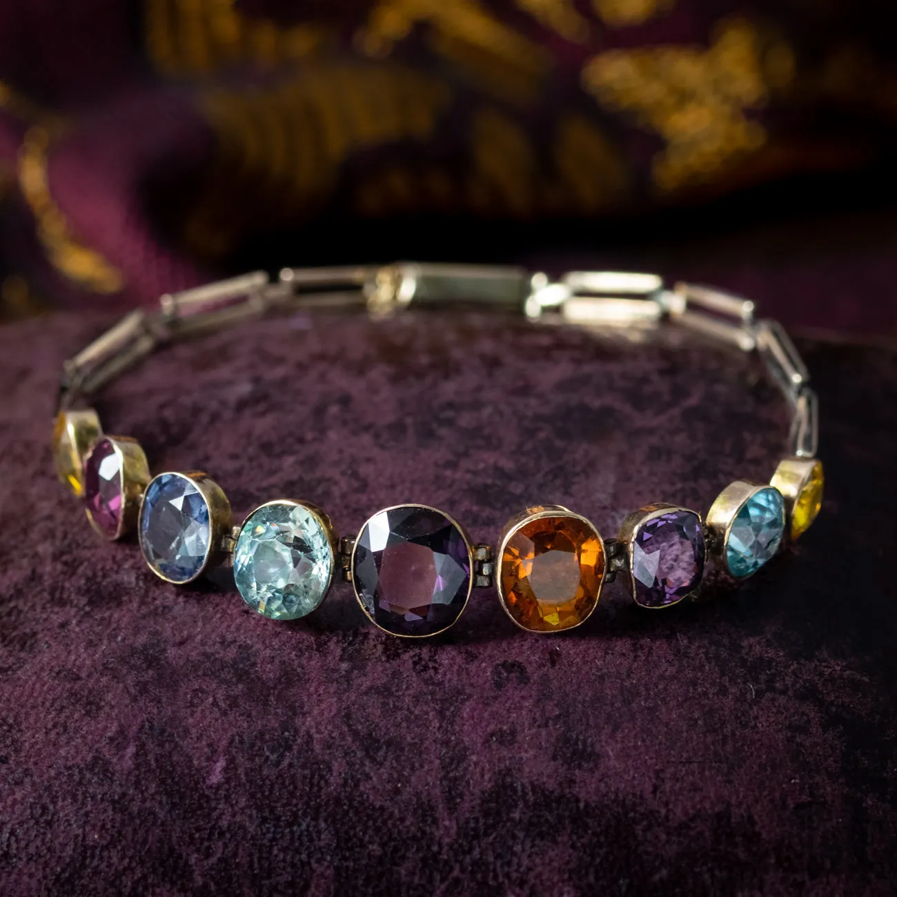 Antique Victorian Harlequin Gemstone Bracelet