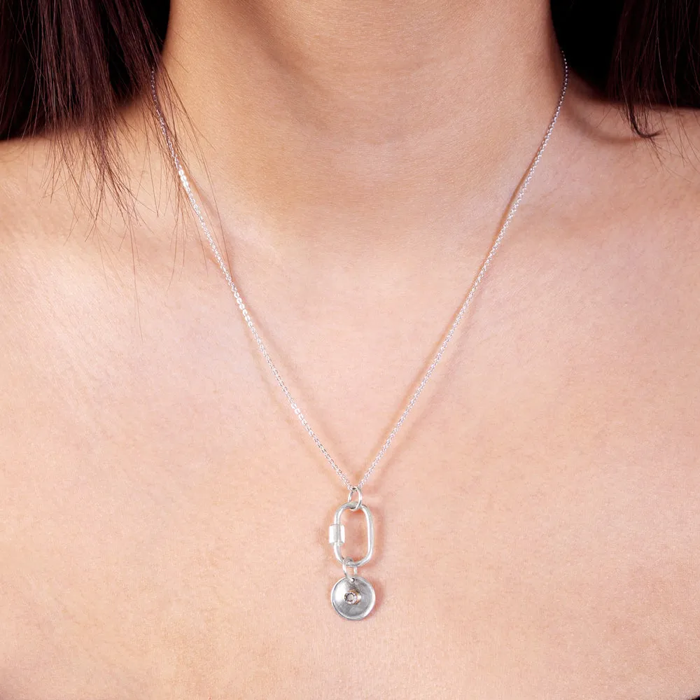 April Birthstone Carabiner Necklace - Quartz