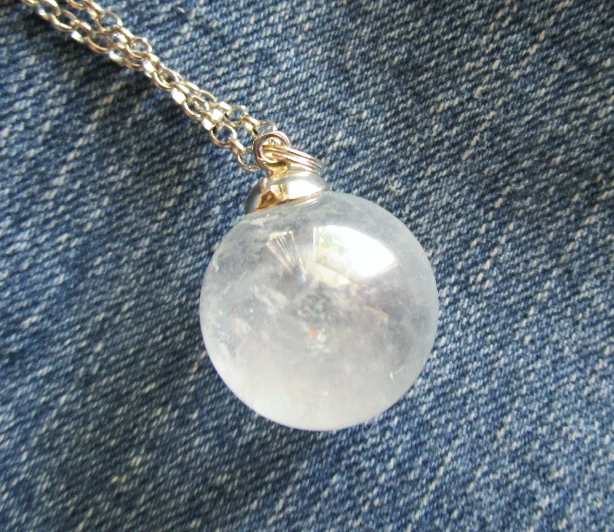 Aqua Aura Mystic Quartz Crystal Sphere Pendant Necklace