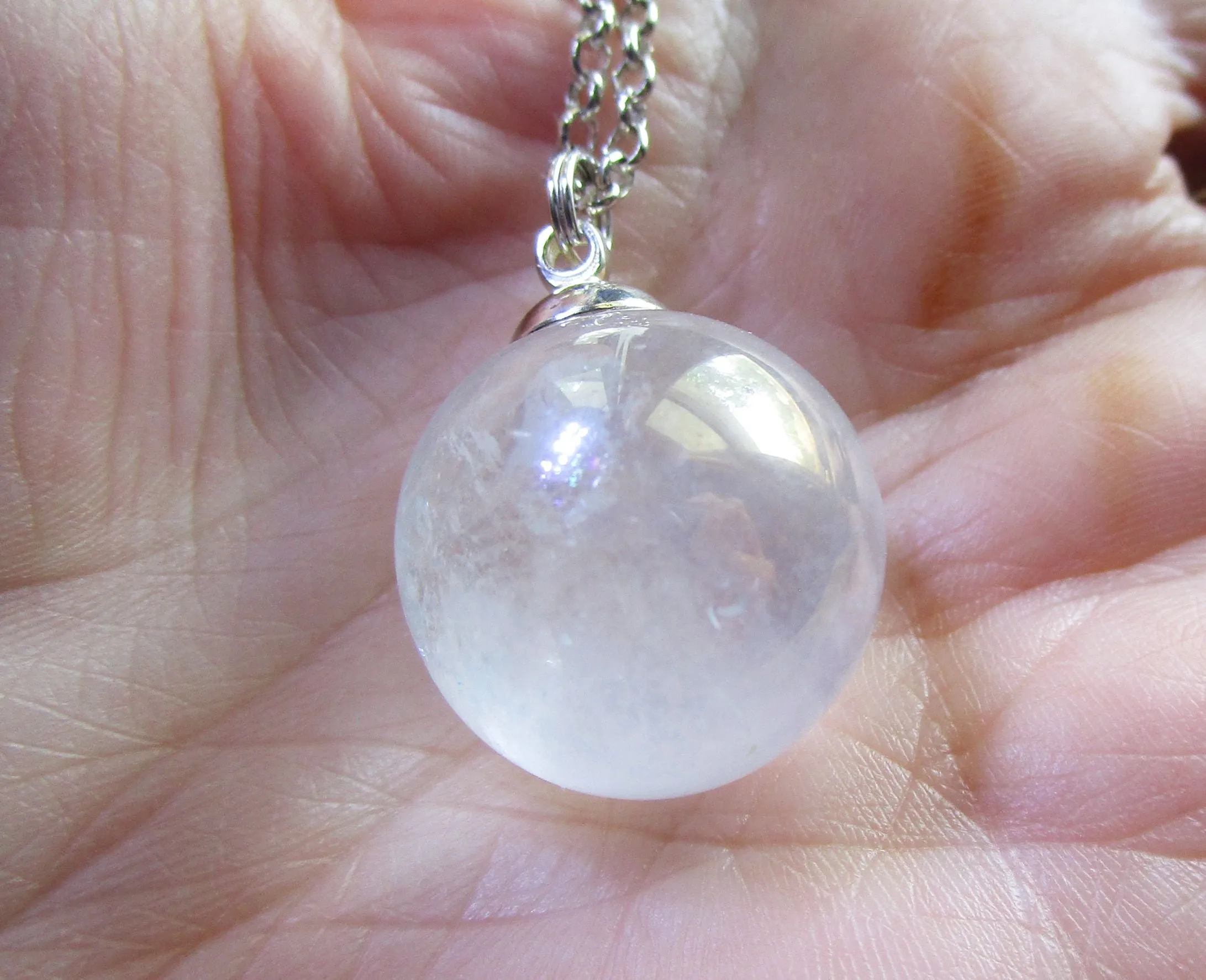 Aqua Aura Mystic Quartz Crystal Sphere Pendant Necklace