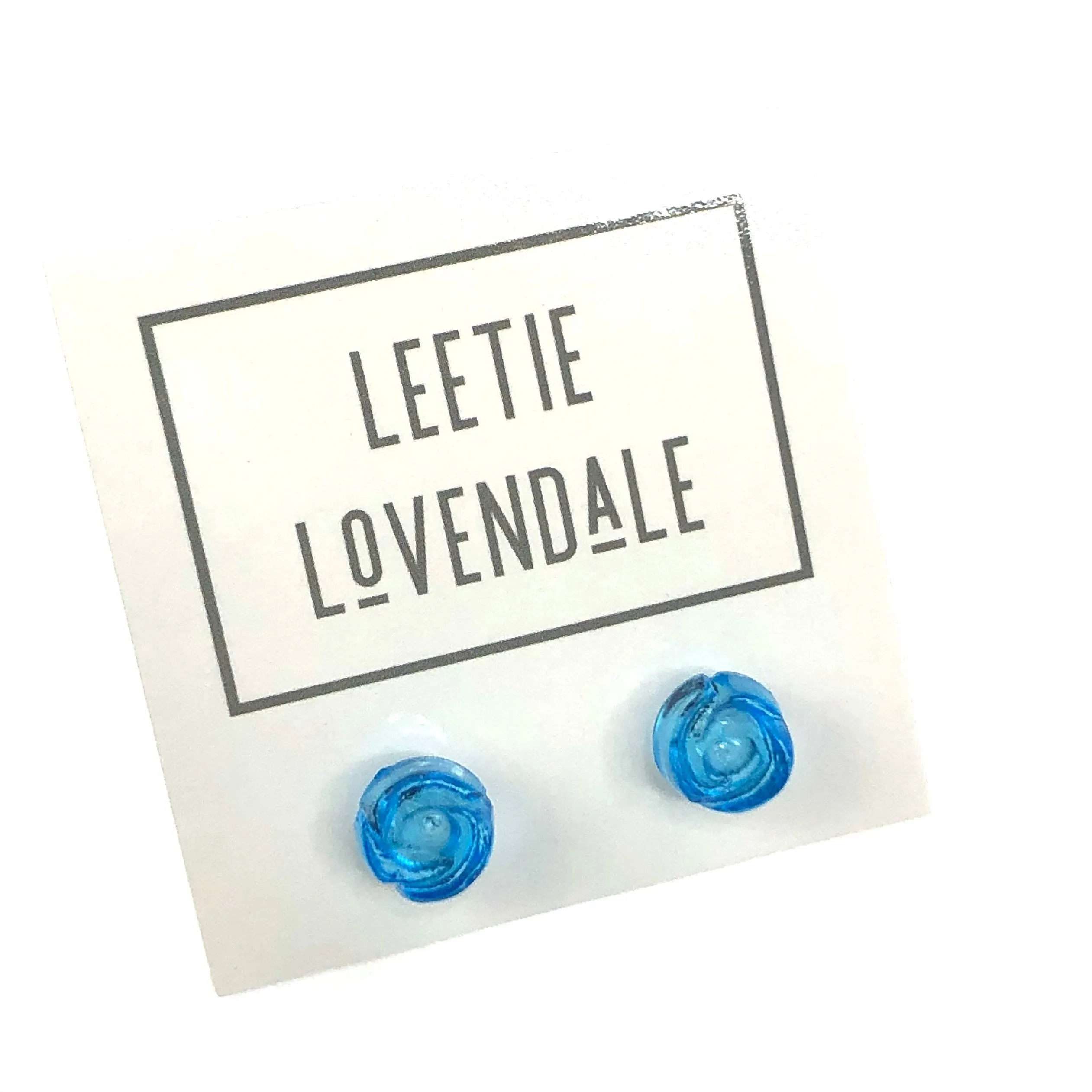 Aqua Blue Carved Lucite Rose Stud Earrings