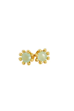 Aqua Chalcedony & Gold Dot Studs