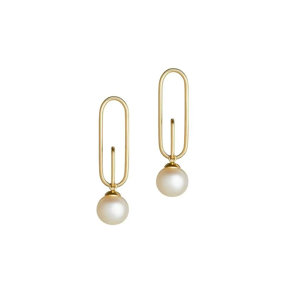 Astra Ellipse 18K Gold Earrings w. Pearl