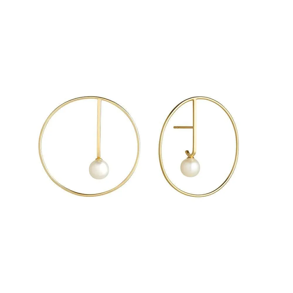 Astra Moon 18K Gold Earrings w. Pearl & Diamond