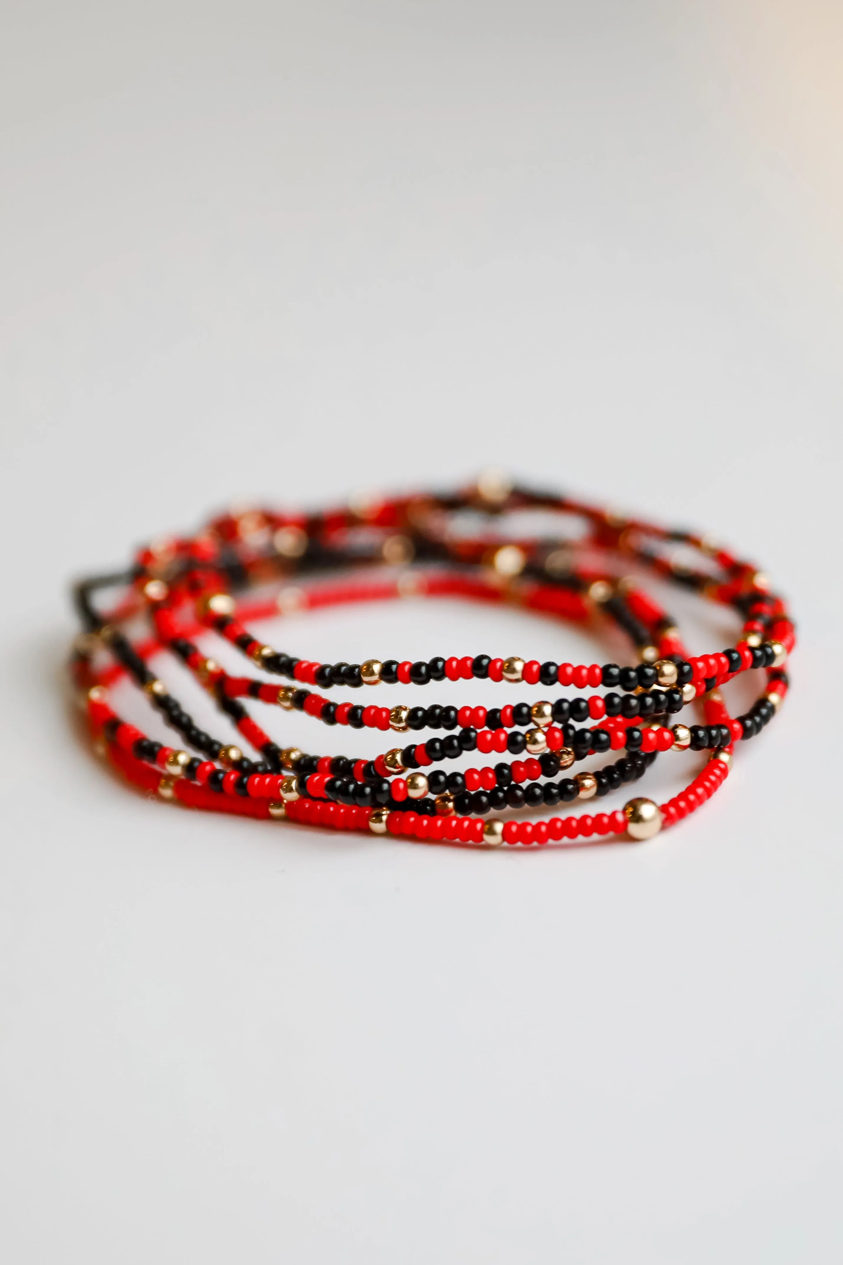 Audrey Red/Black Beaded Bracelet Set