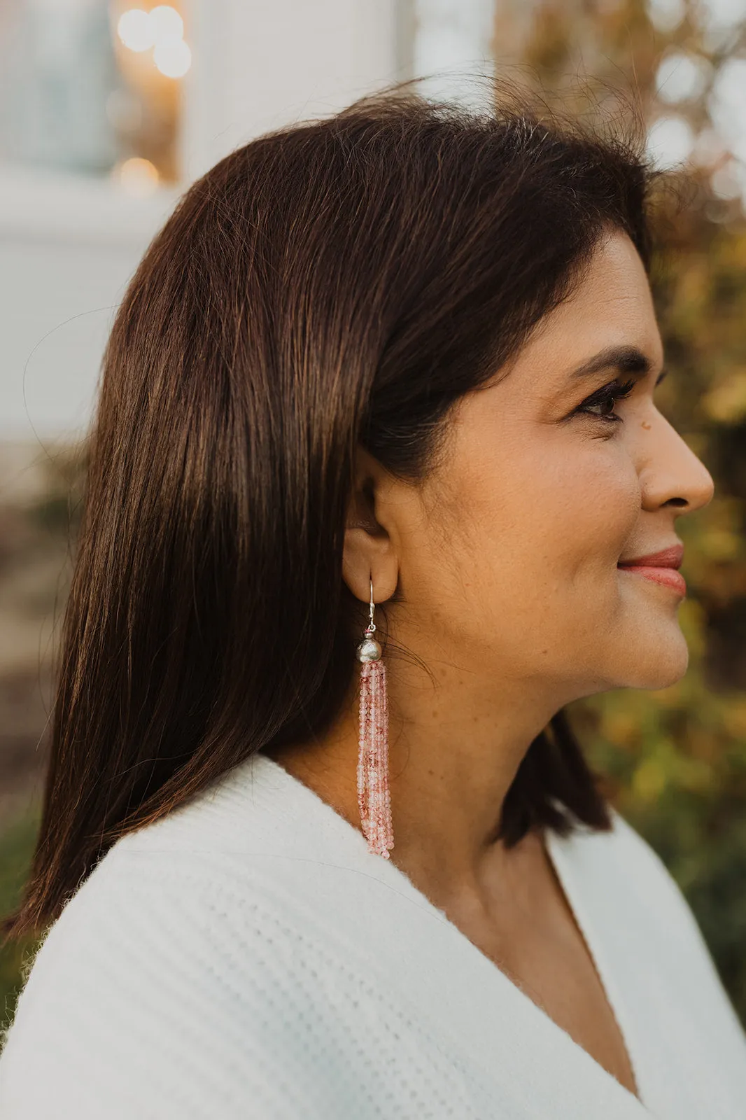 Avani, Strawberry Quartz Chandelier Earrings