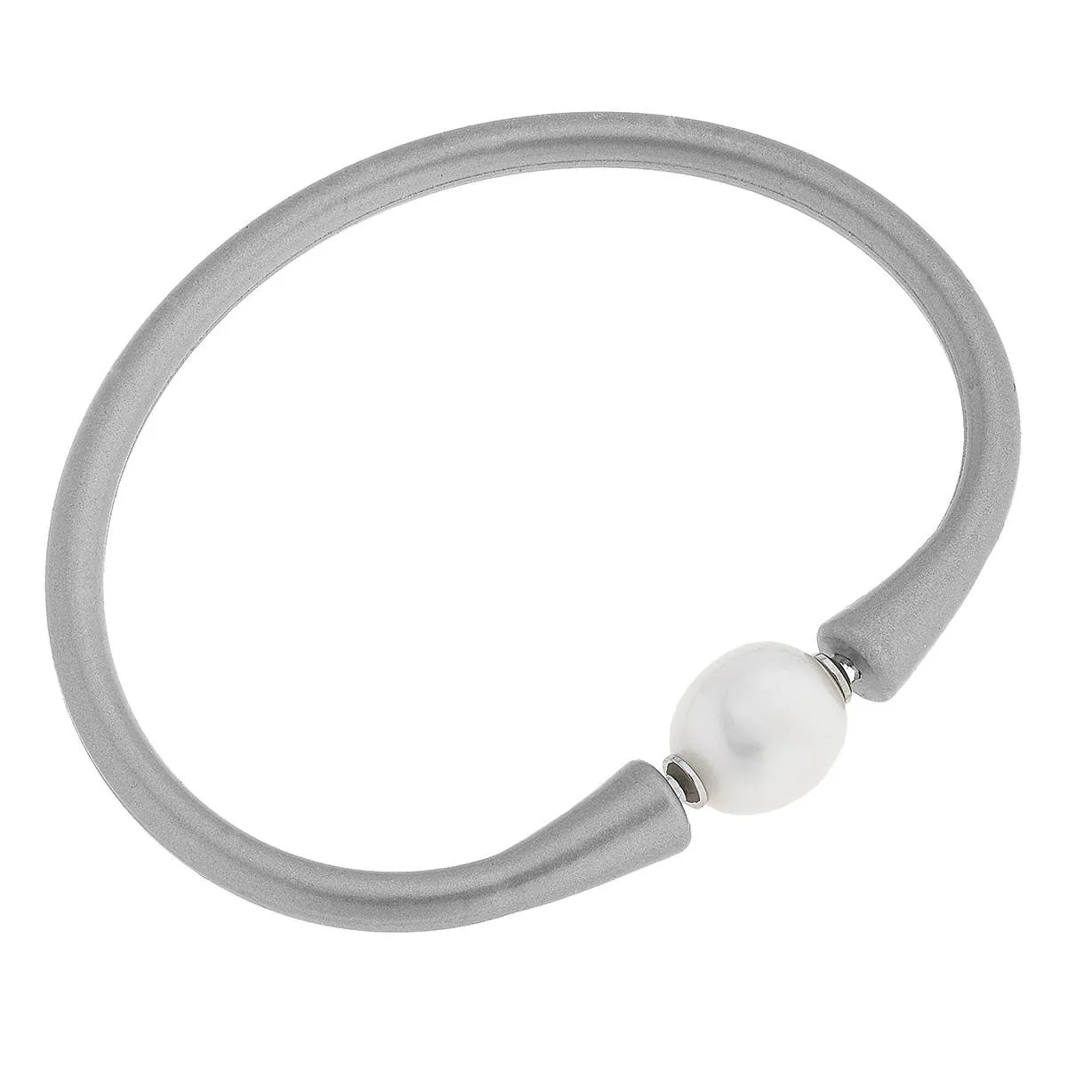 Bali Freshwater Pearl Silicone Bracelet in Metallic Silver