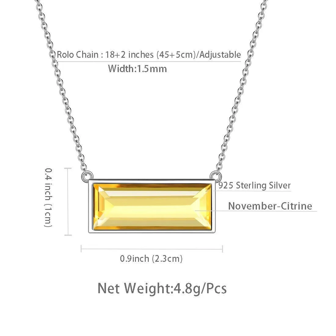 Bar Birthstone November Citrine Necklace Women Girls Jewelry Birthday Gift Sterling Silver