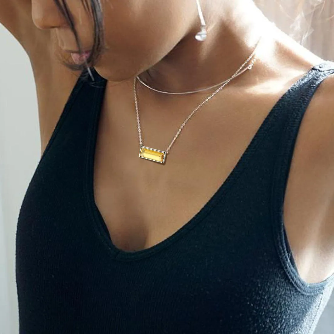 Bar Birthstone November Citrine Necklace Women Girls Jewelry Birthday Gift Sterling Silver