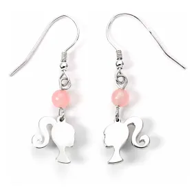 Barbie Drop Earrings Silhouette & Rose Quartz (Sterling Silver)