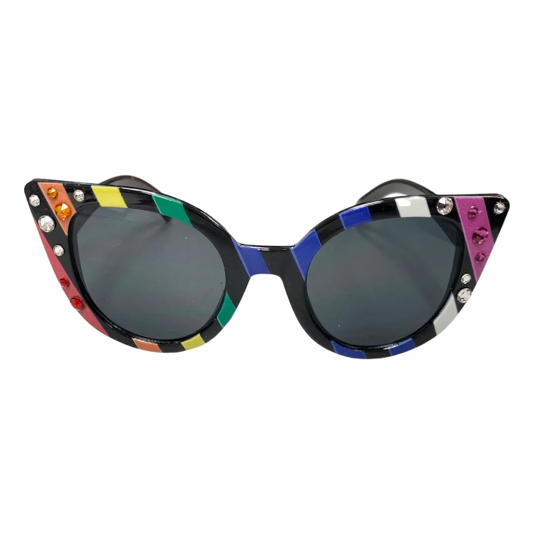 Bari Lynn Crystallized Stripe Sunglasses - Black