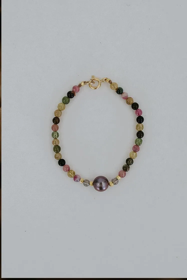 Beaded Bracelet - Tourmaline and Tahitian Pearl