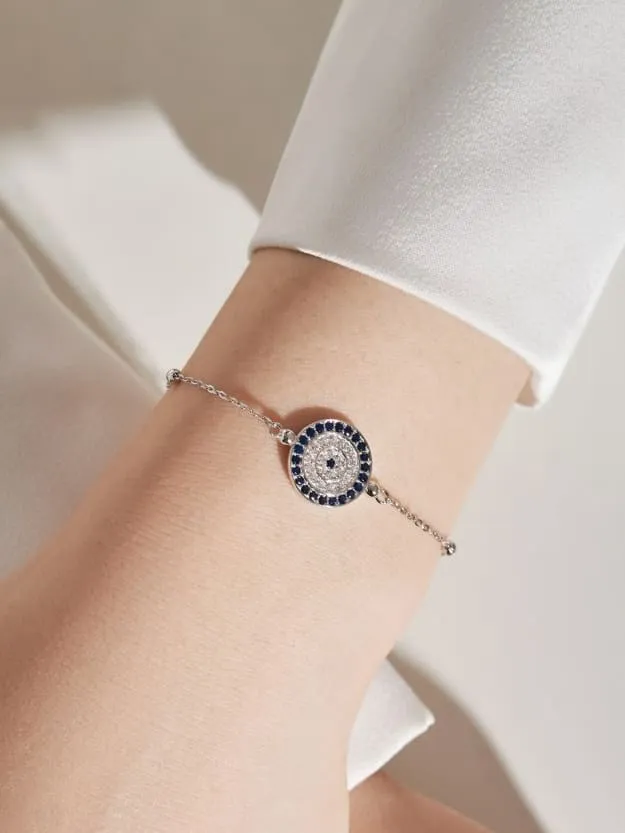 Big Circle Evil Eye Bracelet Real 925 Sterling Silver Waterproof Tarnish Free Jewelry KESLEY