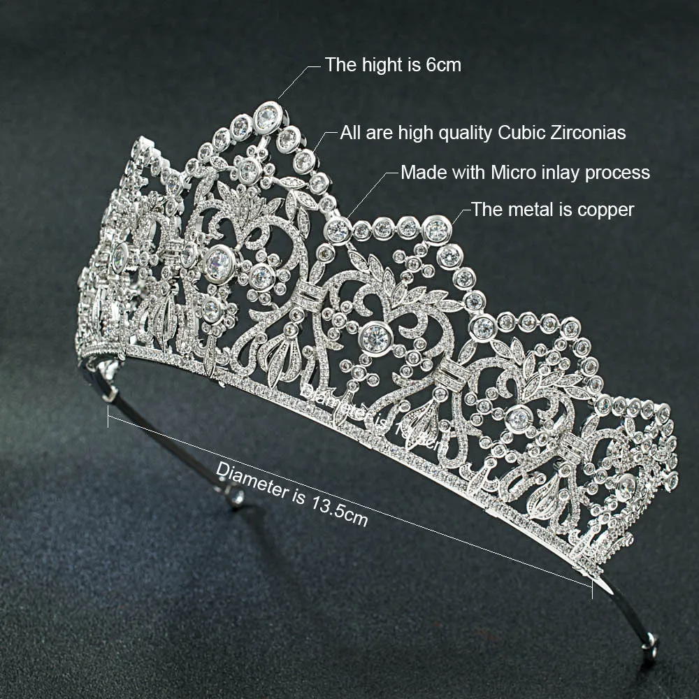 Big Cubic Zircon Wedding Tiara,Bridal Royal Diadem Hair Jewelry CH10174