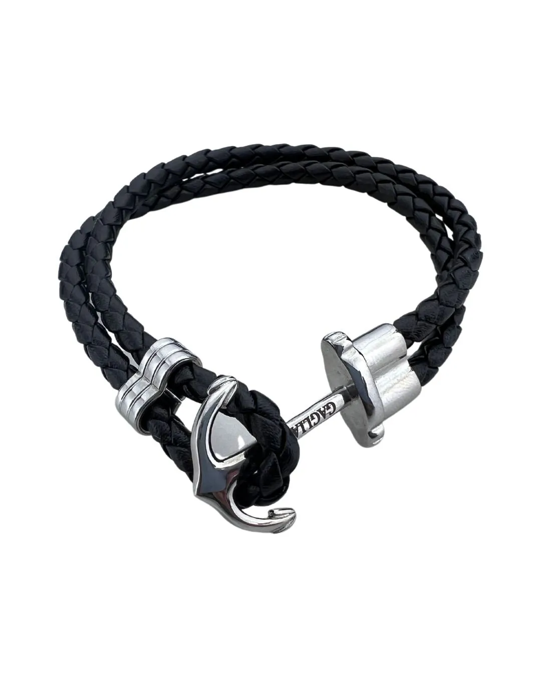 Black Braided Leather Bracelet With Anchor Clasp