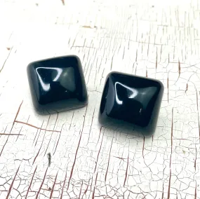 Black Deco Chunky Square Stud Earrings