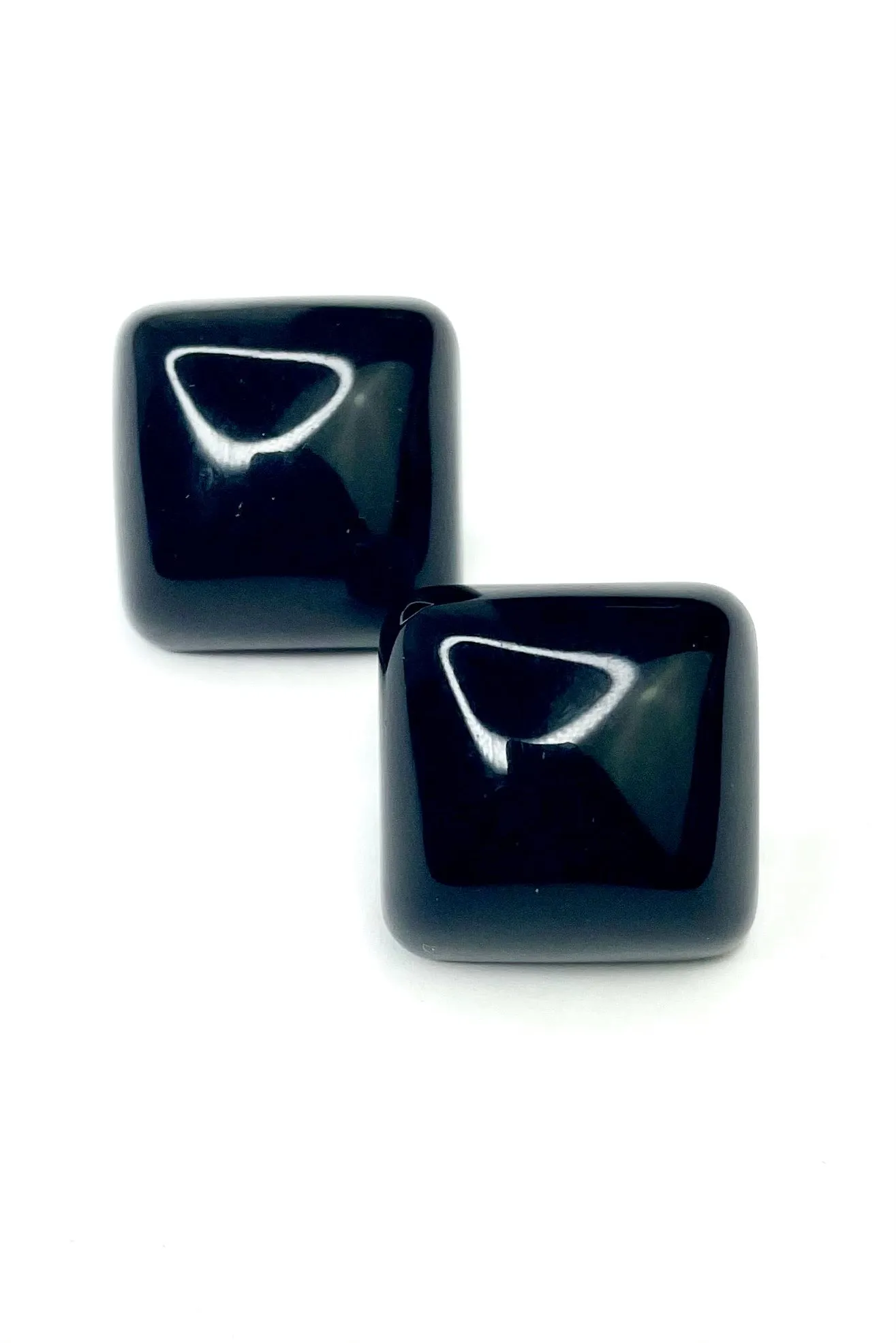 Black Deco Chunky Square Stud Earrings