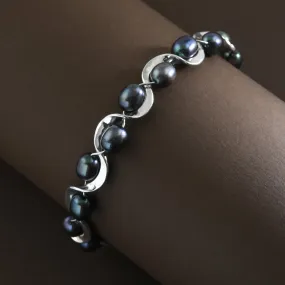 Black Pearl Ruffle Bracelet in Sterling Silver by Tom Kruskal