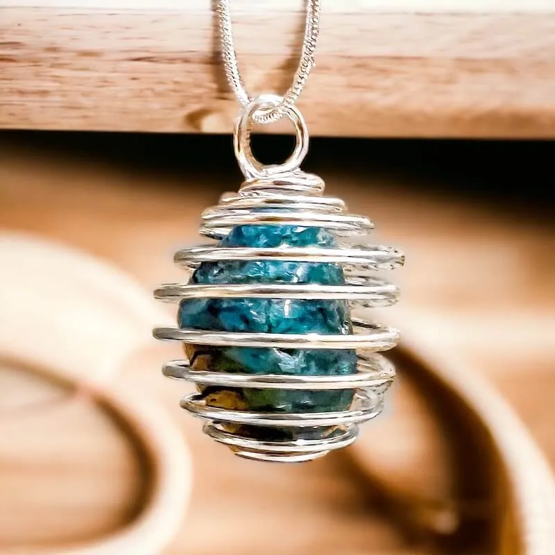 Blue Apatite Stone Pendant Necklace