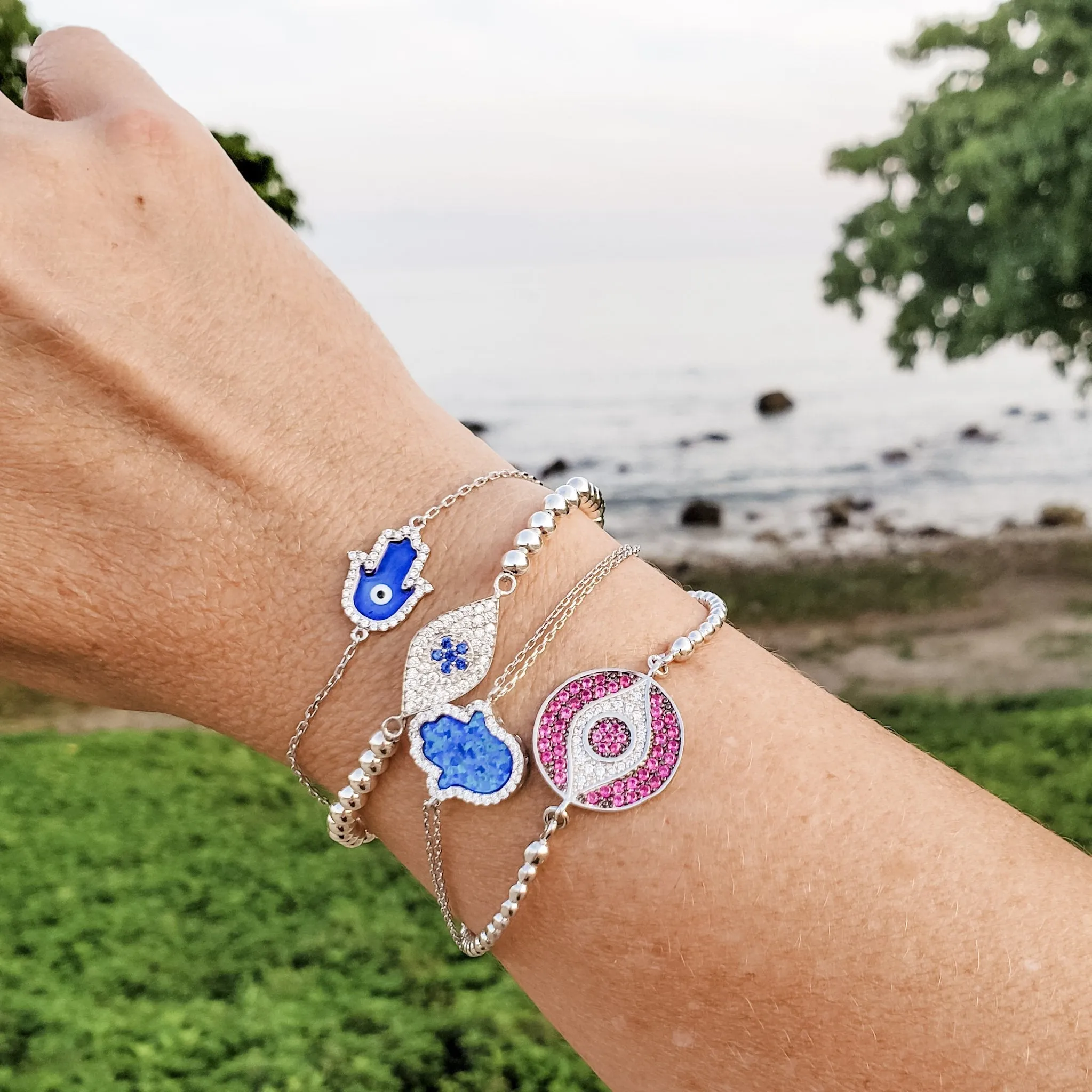 Blue Hamsa Hand Lucky Evil Eye Bracelet