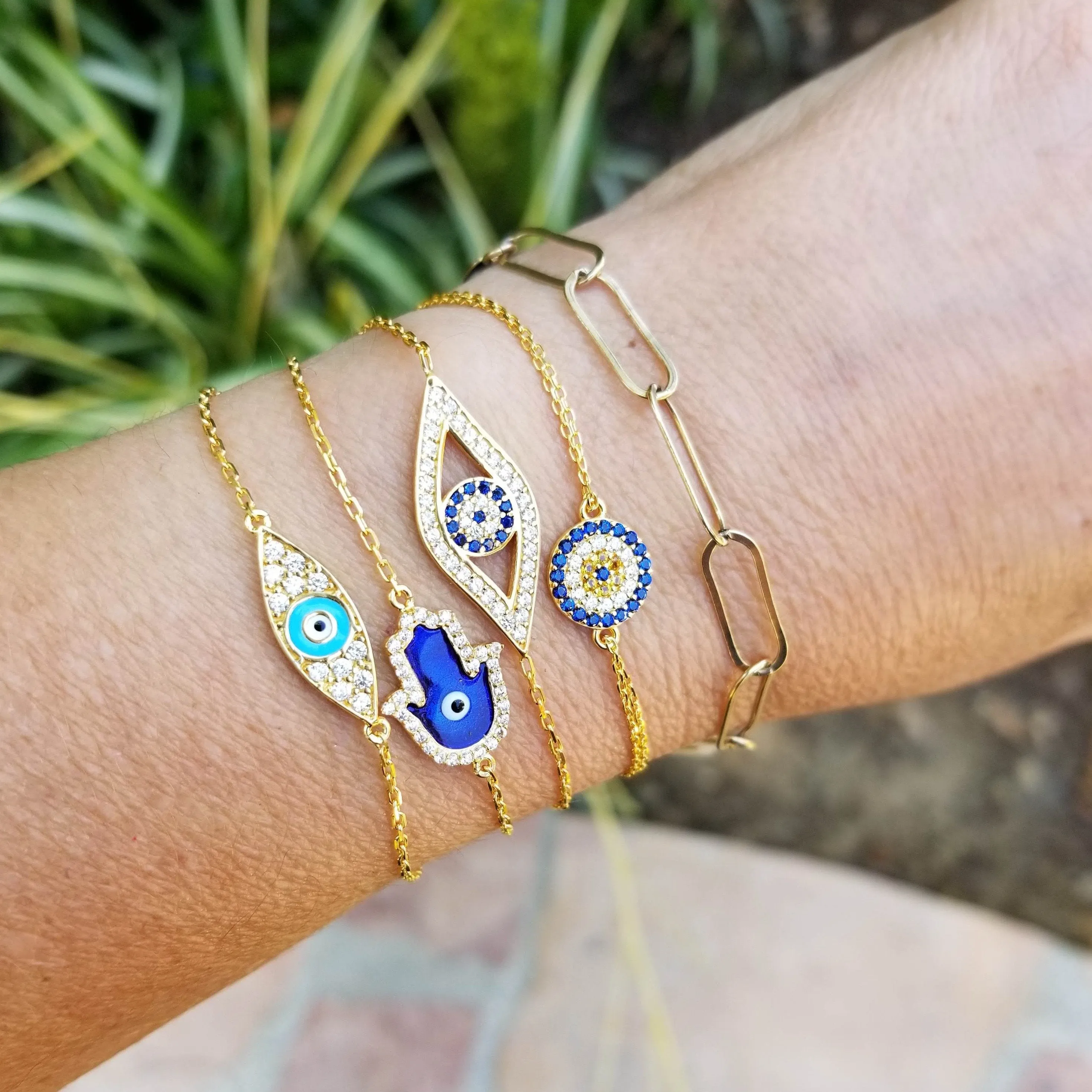 Blue Hamsa Hand Lucky Evil Eye Bracelet