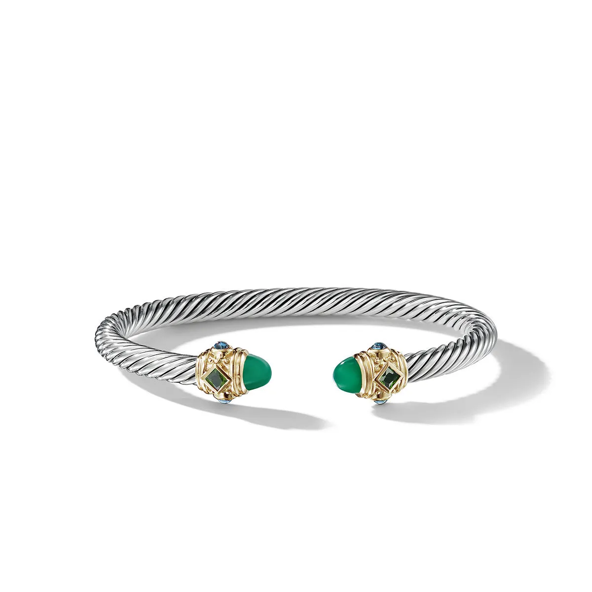 Bracelet in Sterling Silver with Green Onyx, Chrome Diopside, Hampton Blue Topaz and 14K Yellow Gold