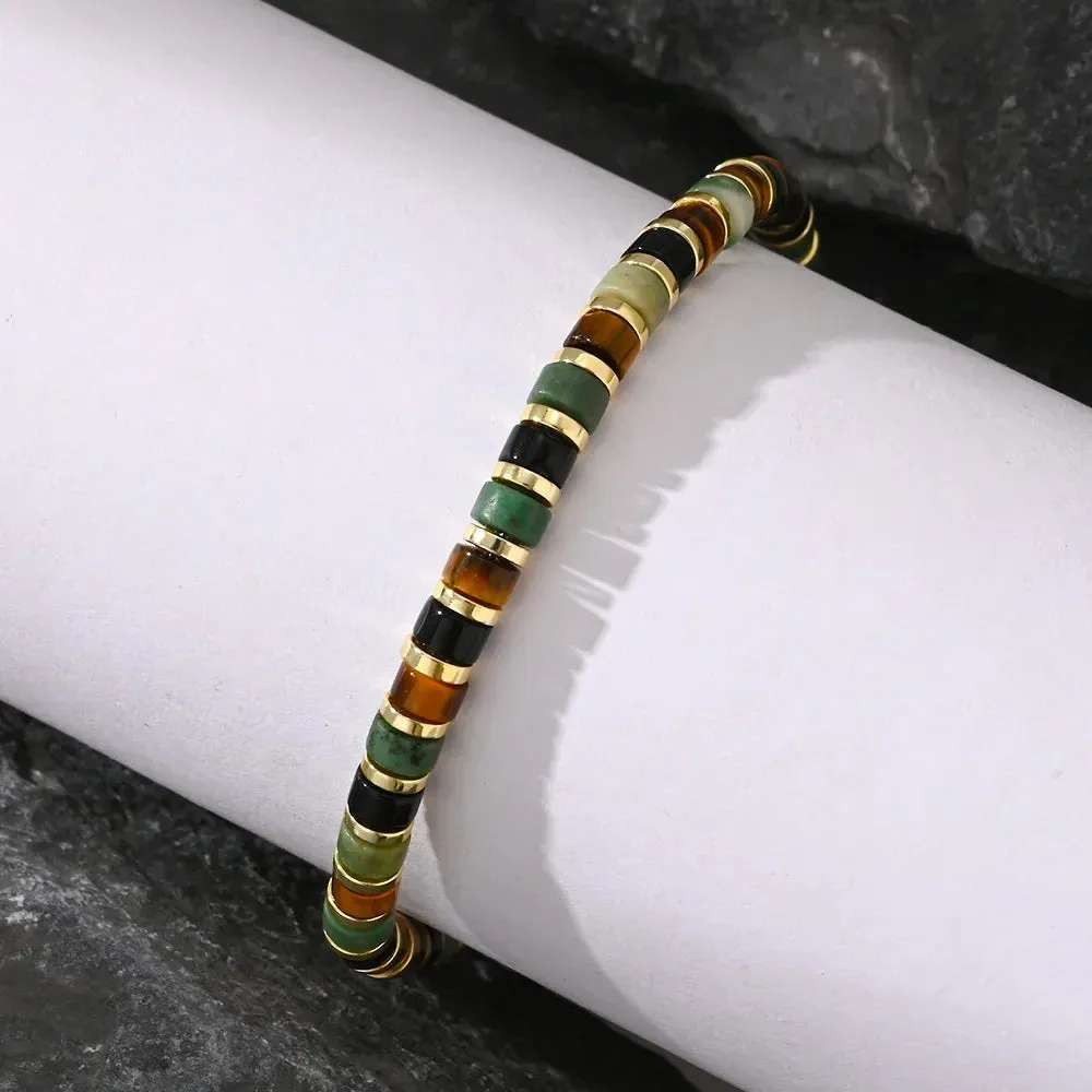 Bracelet pour Homme en demi-pierres cylindriques & métal doré coloré et très chic ! (1 coloris/Livraison OFFERTE)