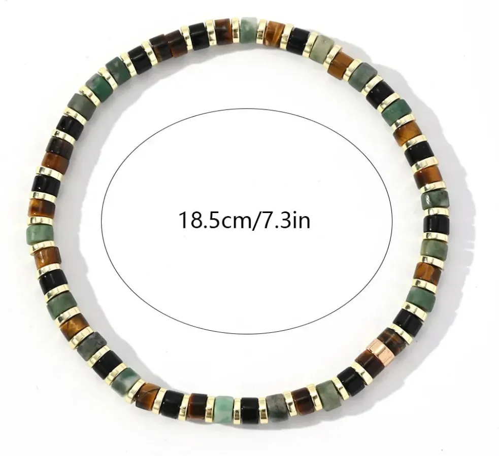 Bracelet pour Homme en demi-pierres cylindriques & métal doré coloré et très chic ! (1 coloris/Livraison OFFERTE)