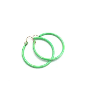 Bright Green Luster Skinny Vintage Enamel Hoop Earrings