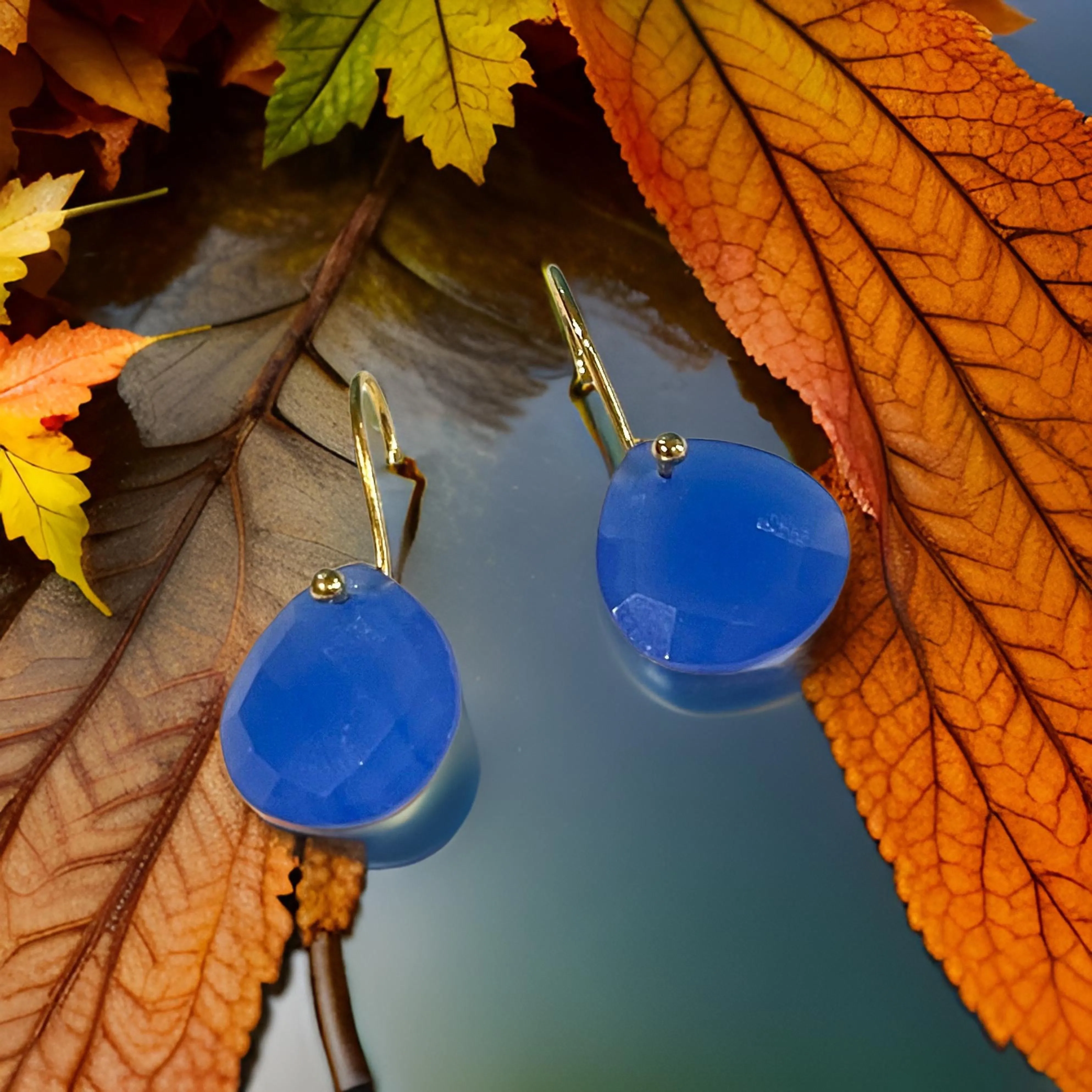 Briolette-Cut Sky Blue Chalcedony Gemstone Earrings 1"