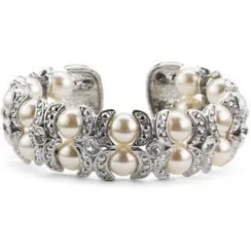 Brittanie White Pearl and Crystal Bridal Cuff Bracelet