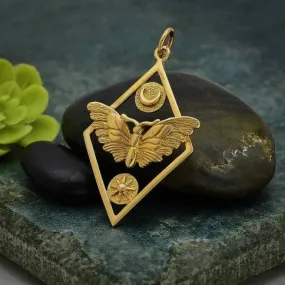 Bronze Geometric Moth Charm with Sun and Moon