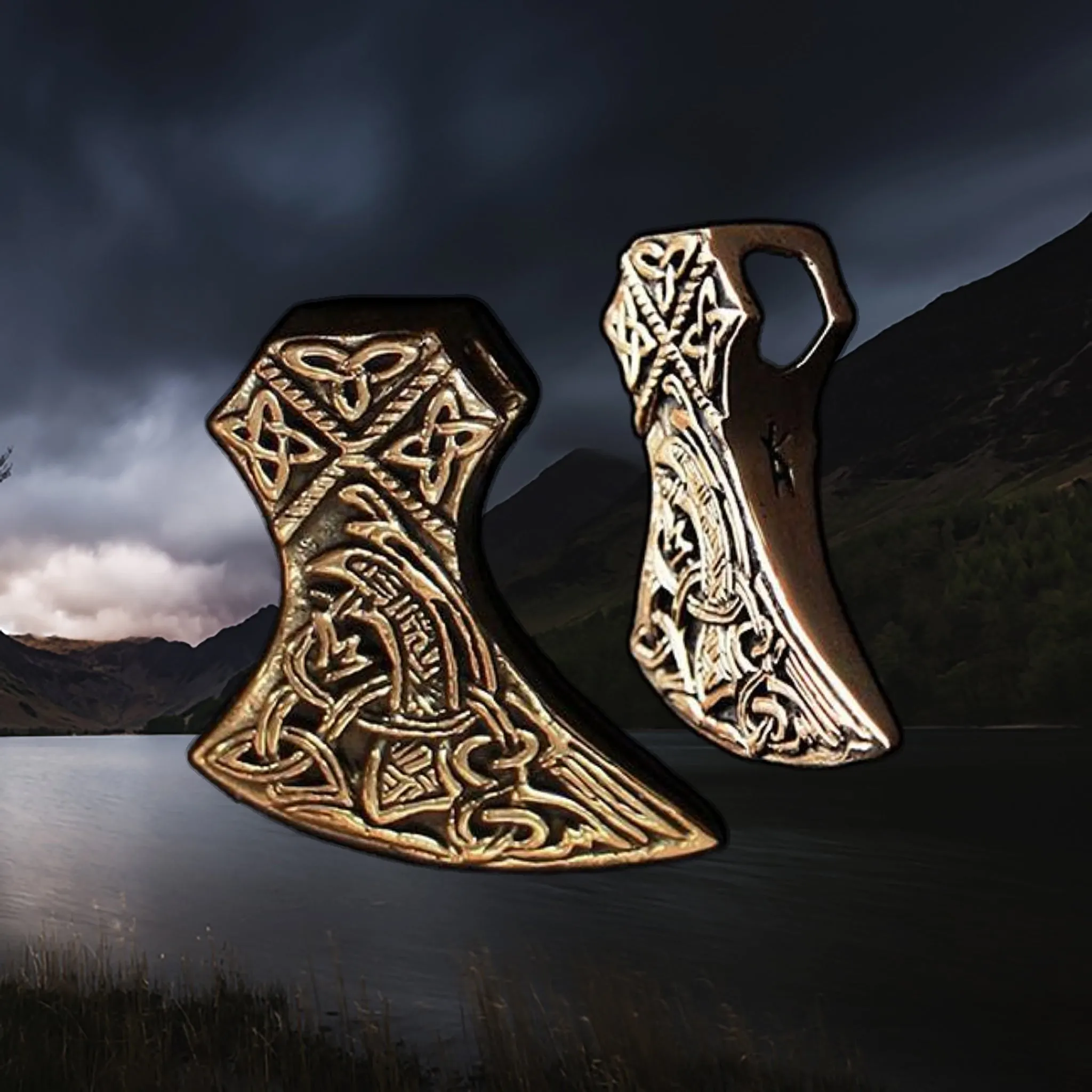 Bronze Knotwork Axe Head Pendant