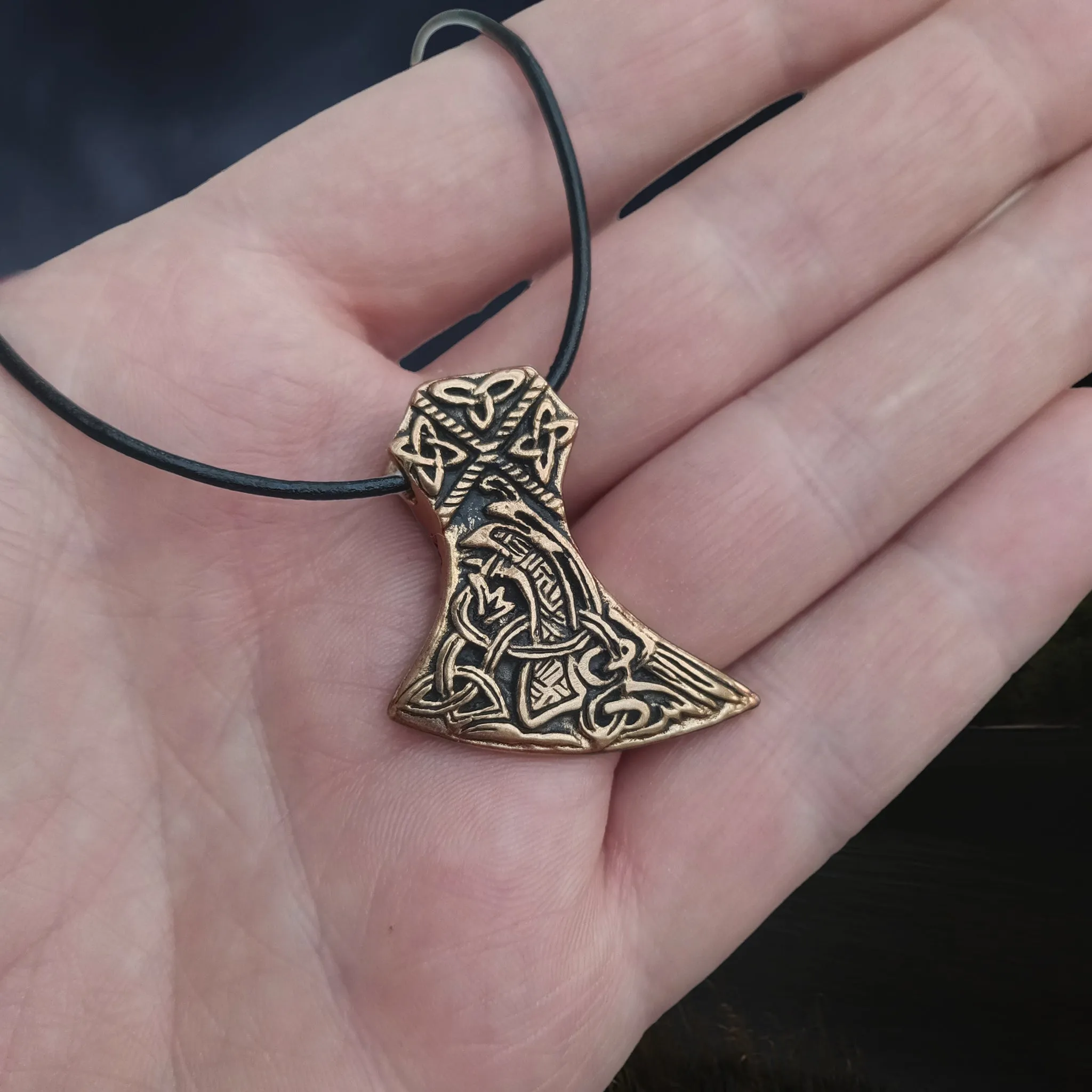 Bronze Knotwork Axe Head Pendant