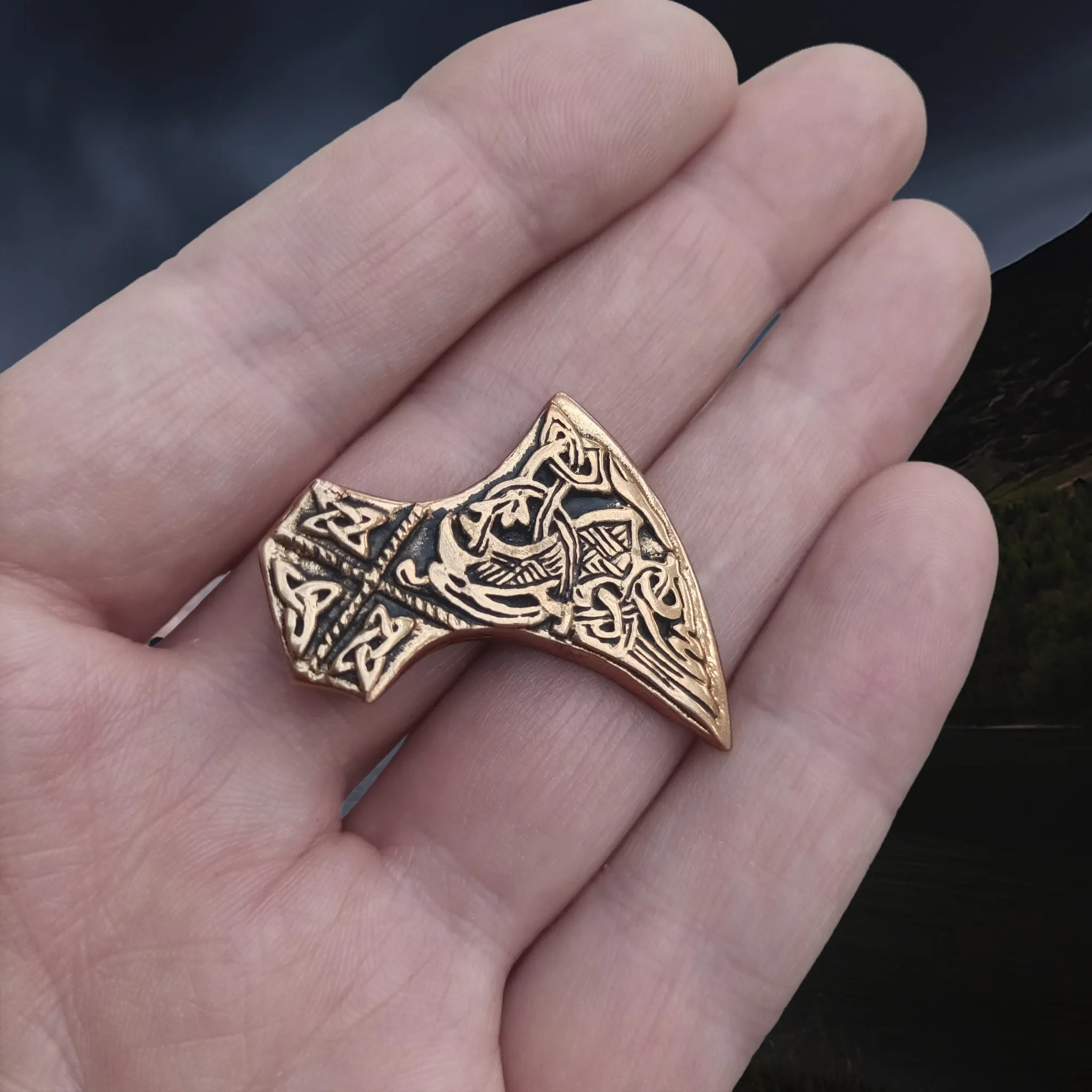 Bronze Knotwork Axe Head Pendant