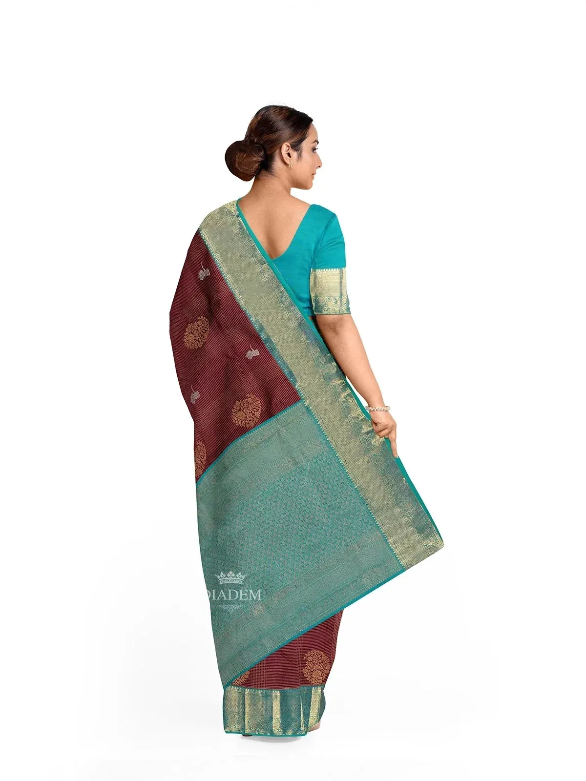 Brown Pure Kanchipuram (Bridal) Silk Saree with Stripes on the body and Contrast Zari Border