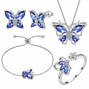 Butterfly Birthstone December Tanzanite Jewelry Set 5PCS Women Girls Birthday Gift