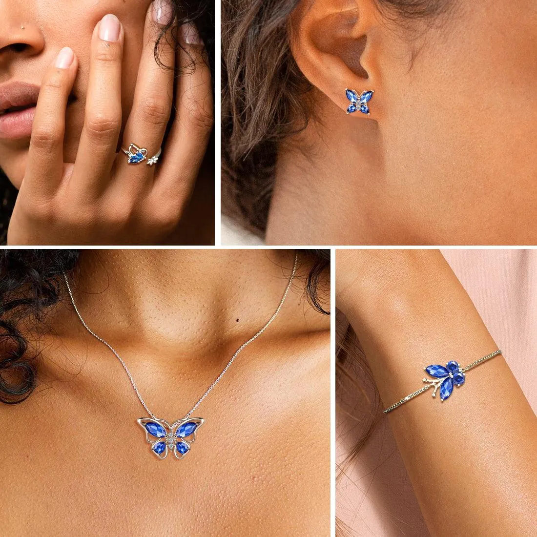 Butterfly Birthstone September Sapphire Jewelry Set 5PCS Women Girls Birthday Gift