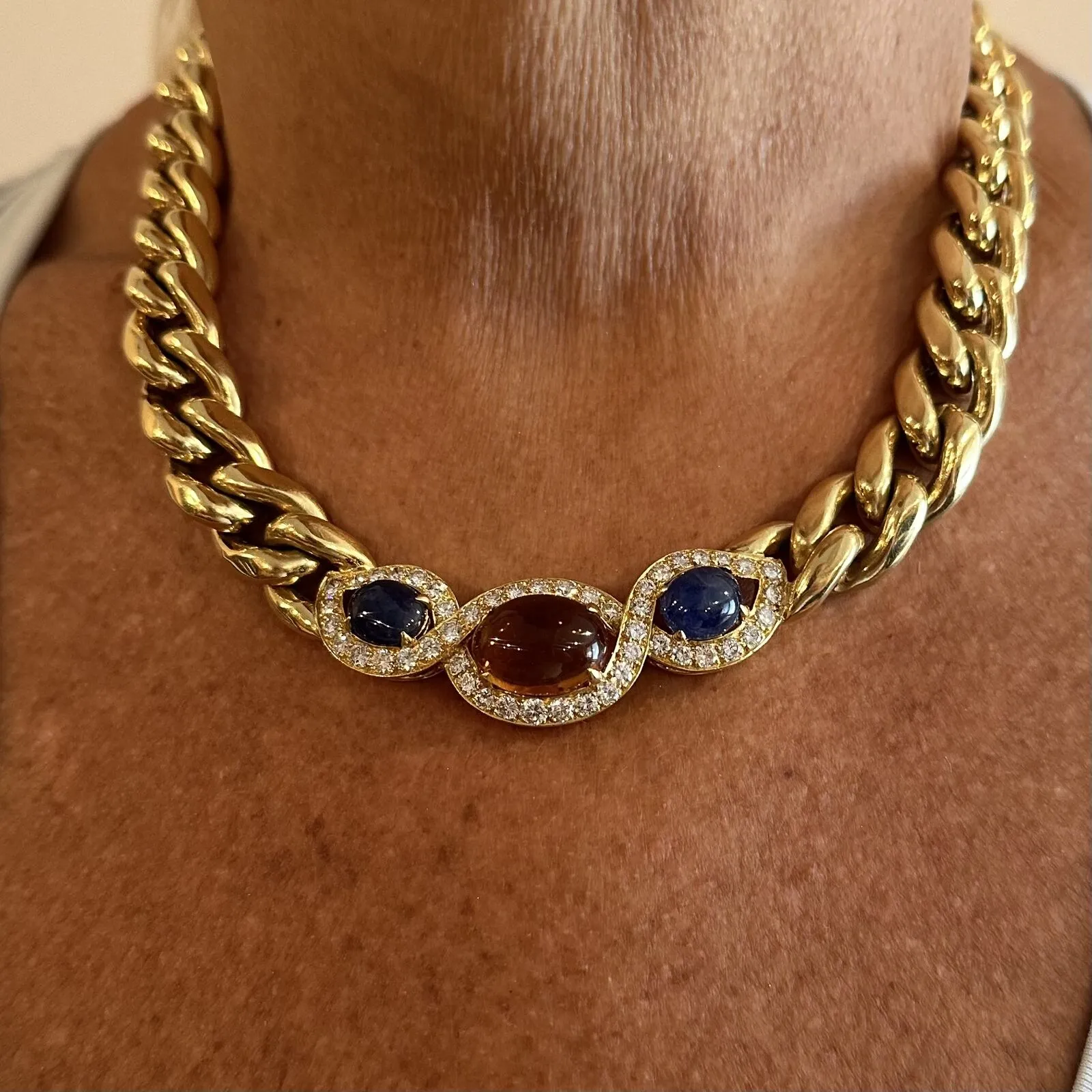 Bvlgari Bulgari 18k Yellow Gold Diamond Citrine Sapphire Link Necklace Paper