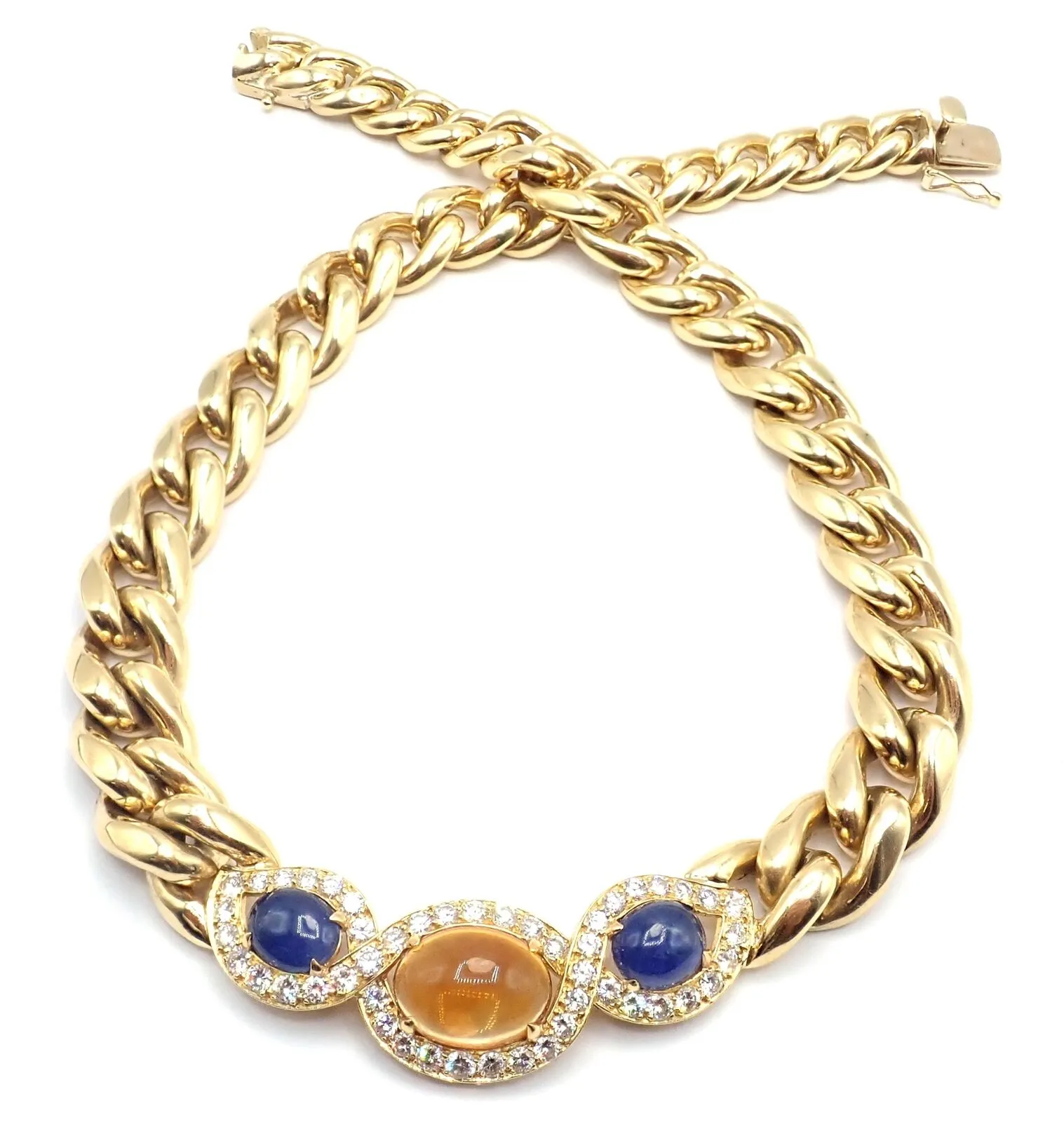 Bvlgari Bulgari 18k Yellow Gold Diamond Citrine Sapphire Link Necklace Paper