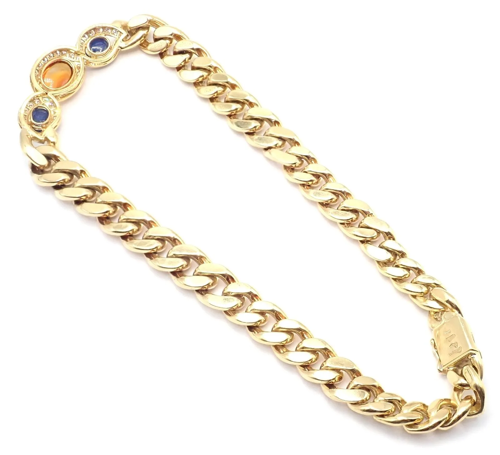 Bvlgari Bulgari 18k Yellow Gold Diamond Citrine Sapphire Link Necklace Paper